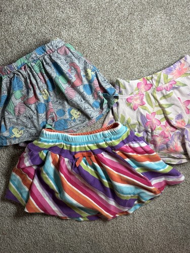 Lot of 3 Little Girl Skorts, Flowers, The Little Mermaid, Stripes Size 4/5 - Picture 1 of 6