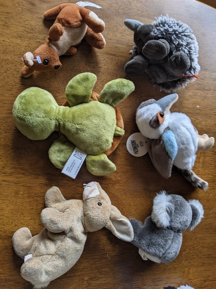 6 Australian Animals SOFT TOY LOT Kookaburra Koala Kangaroo Echidna TurtleRabbit - image 3 of 4