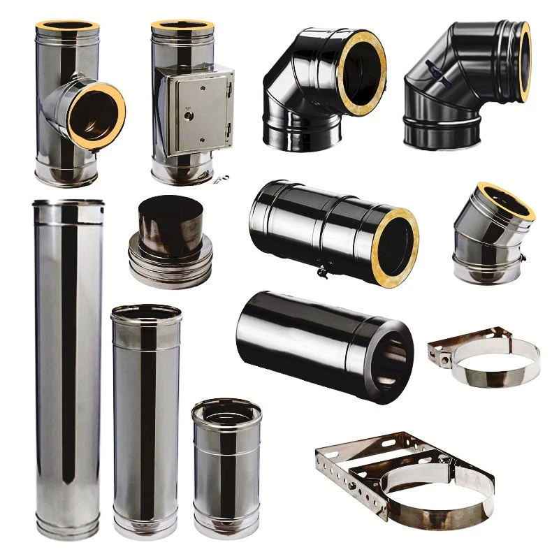 KS24 Edelstahl Ofenrohr doppelwandig DW 130 150 180 mm isoliert Rauchrohr Kaminrohr