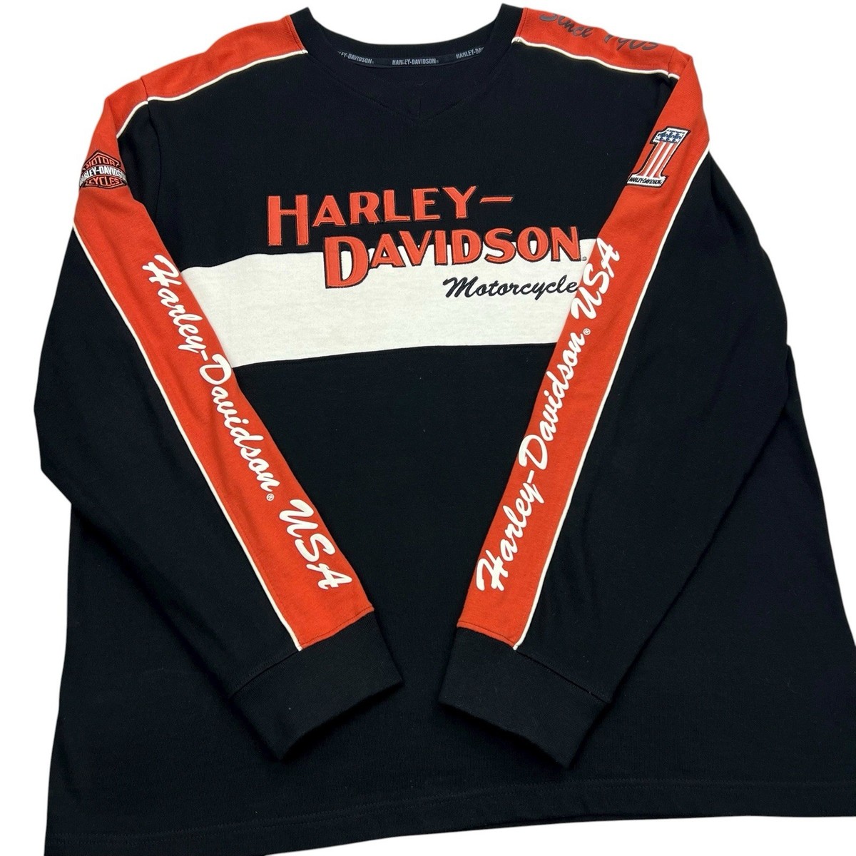 Harley Davidson V Neck Sweater Mens Size XL Black Long Sleeve