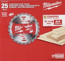 Milwaukee 48-40-1713 7-1/4" 24T Framer Circular Saw Blade Contractor Pack -25PK
