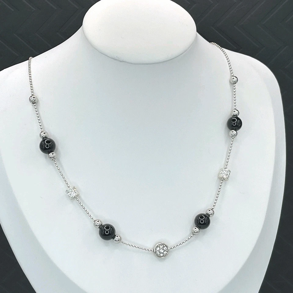 Brighton Meridian Prime Station Necklace Silver Tone Black Bead & Crystal 18” - Image 2 of 4