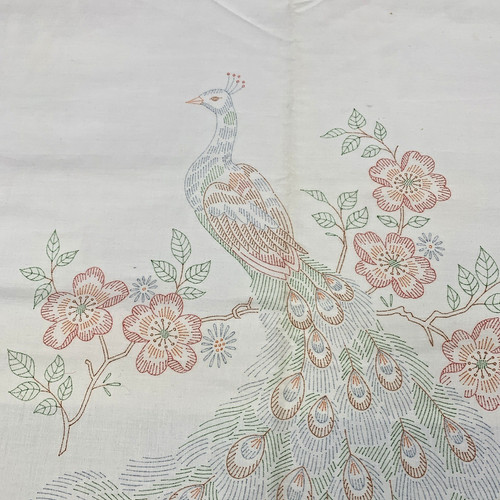 Peacock Stamped Embroidery Pillow Case Tubing QTY 2 Cotton