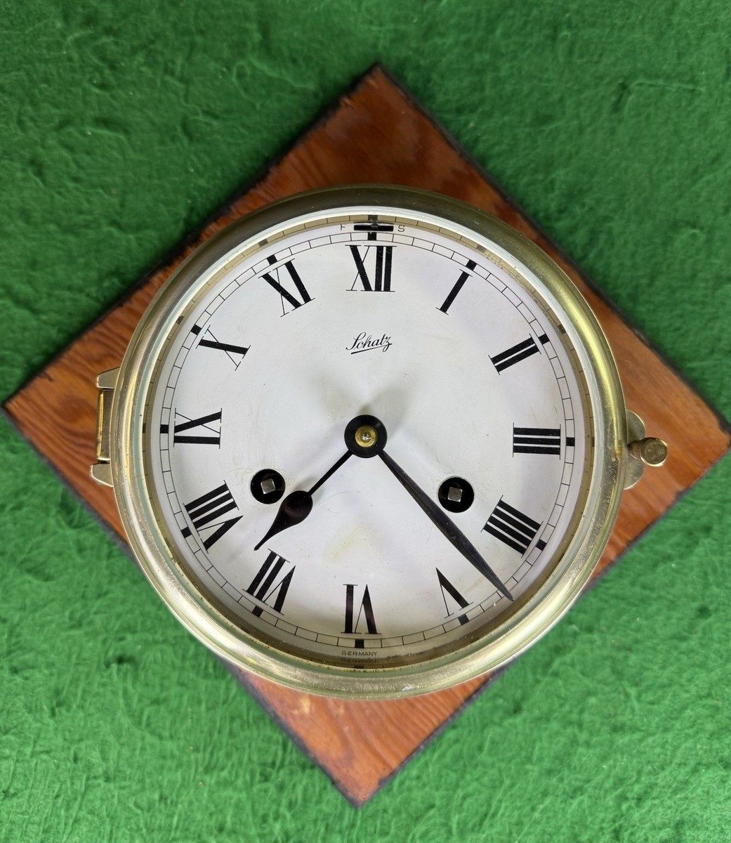 Vintage Schatz German Marine Clock Ship's Bells Brass 8 Day