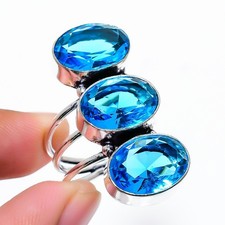 Swiss Blue Topaz Gemstone 925 Sterling Silver All Size Ring For Gift
