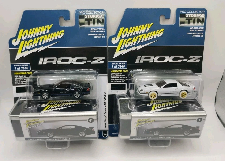 Johnny WHITE LIGHTNING 1989 Chevy Camaro Z28 IROC-Z  Storage Tin & Black Version - Image 3 of 4