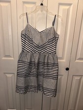 Bar III Cotton Spandex Women’s Dress XL Striped White With Navy Blue Stripes
