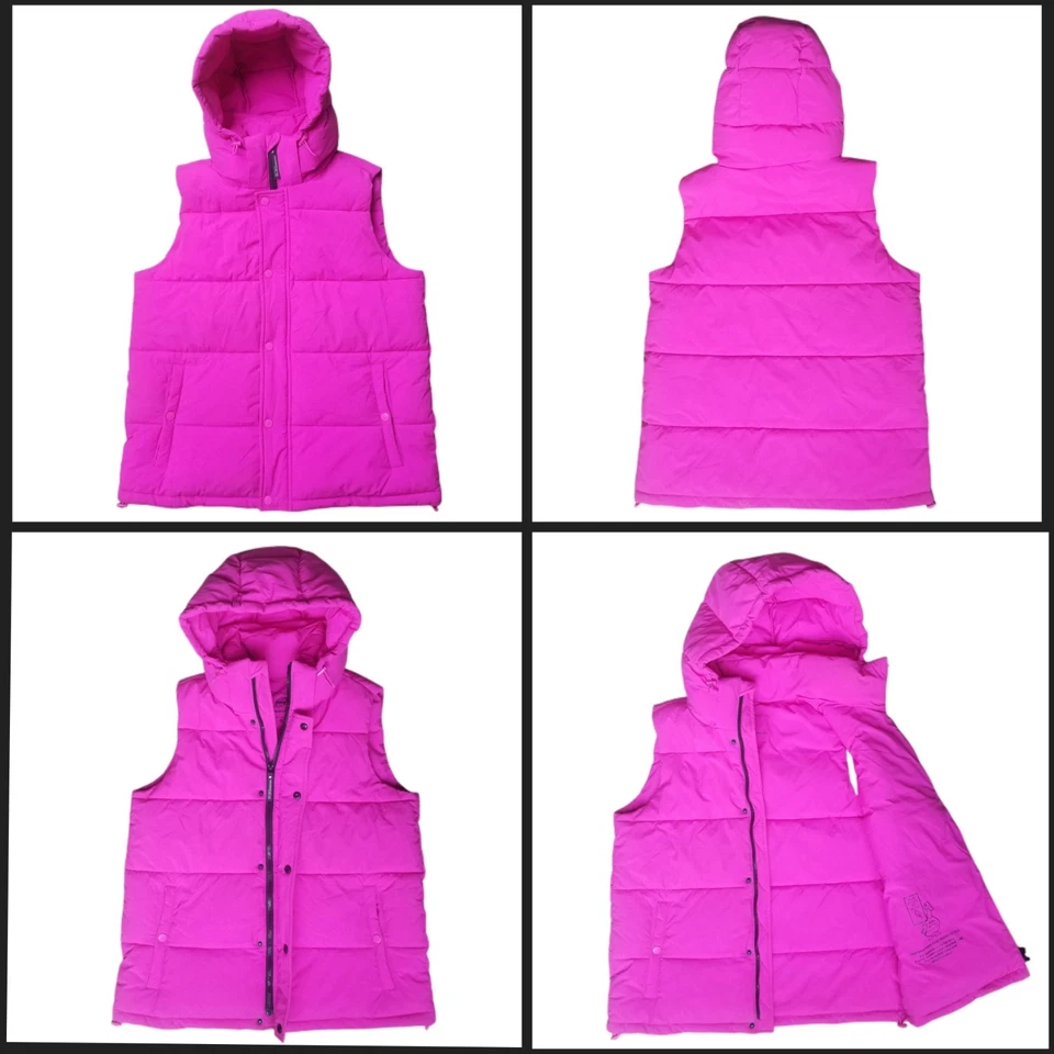 Chaleco acolchado BCBG Generation rosa intenso capucha extraíble sin plumas para mujer mediano Foto 4 de 4