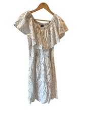 Chelsea & Theodore Linen Blend Off Shoulder Dress NWT Medium White/Black Summer