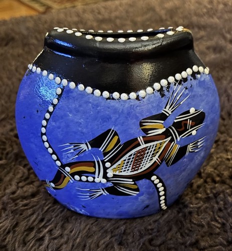 Aboriginal design/Signed-Waterhole Dreaming Vase- QLD,Australia-4.5x5”