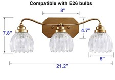 Vintage Bathroom Light Fixtures, Gold Bathroom Vanity W/ 3 Lights