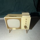 Vintage TV Television Novelty Plastic Salt & Pepper Shakers w/ Holder, Beige — photo 2