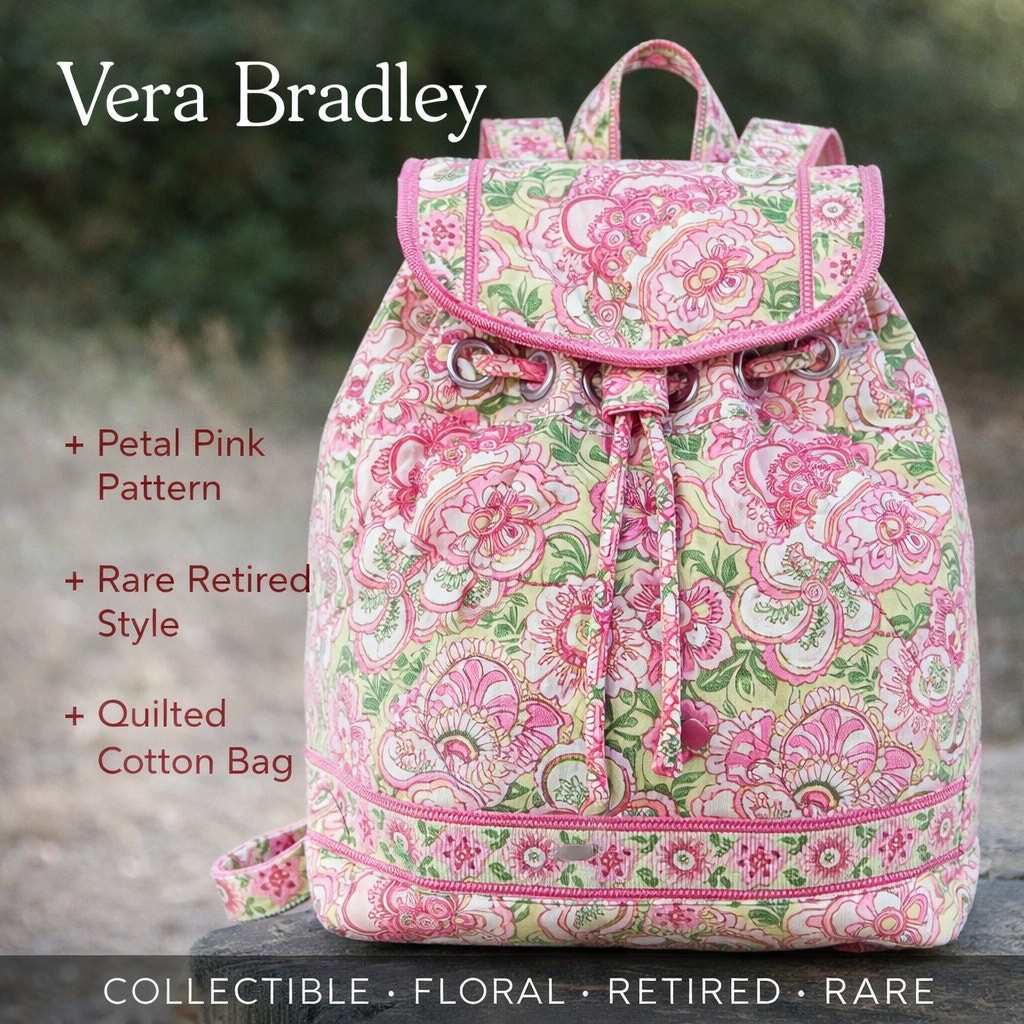 Vera Bradley Petal Pink Drawstring Backpack Floral Quilted Bag Everyday Casual