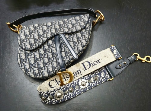 Authentic Dior Saddle Bag Medium with Embellished Studded Detachable Strap