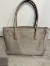 DAGNE DOVER Signature Legend Beige Coated Canvas Large Laptop Tote Bag