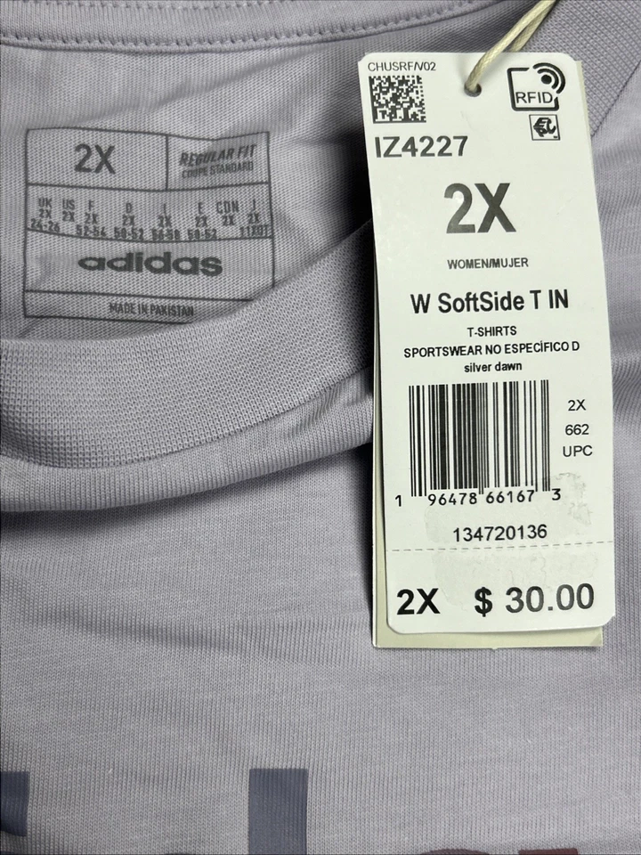 Camiseta de algodón Adidas Sportswear S/S para mujer talla grande 2X púrpura con logotipo grande nueva con etiquetas Foto 3 de 4