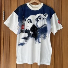Coca Cola Polar Bear White T-shirt Size Large Vintage 1990s AOP