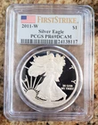 2011-W PROOF SILVER AMERICAN EAGLE, FIRST STRIKE FLAG LABEL, PCGS PR69DCAM