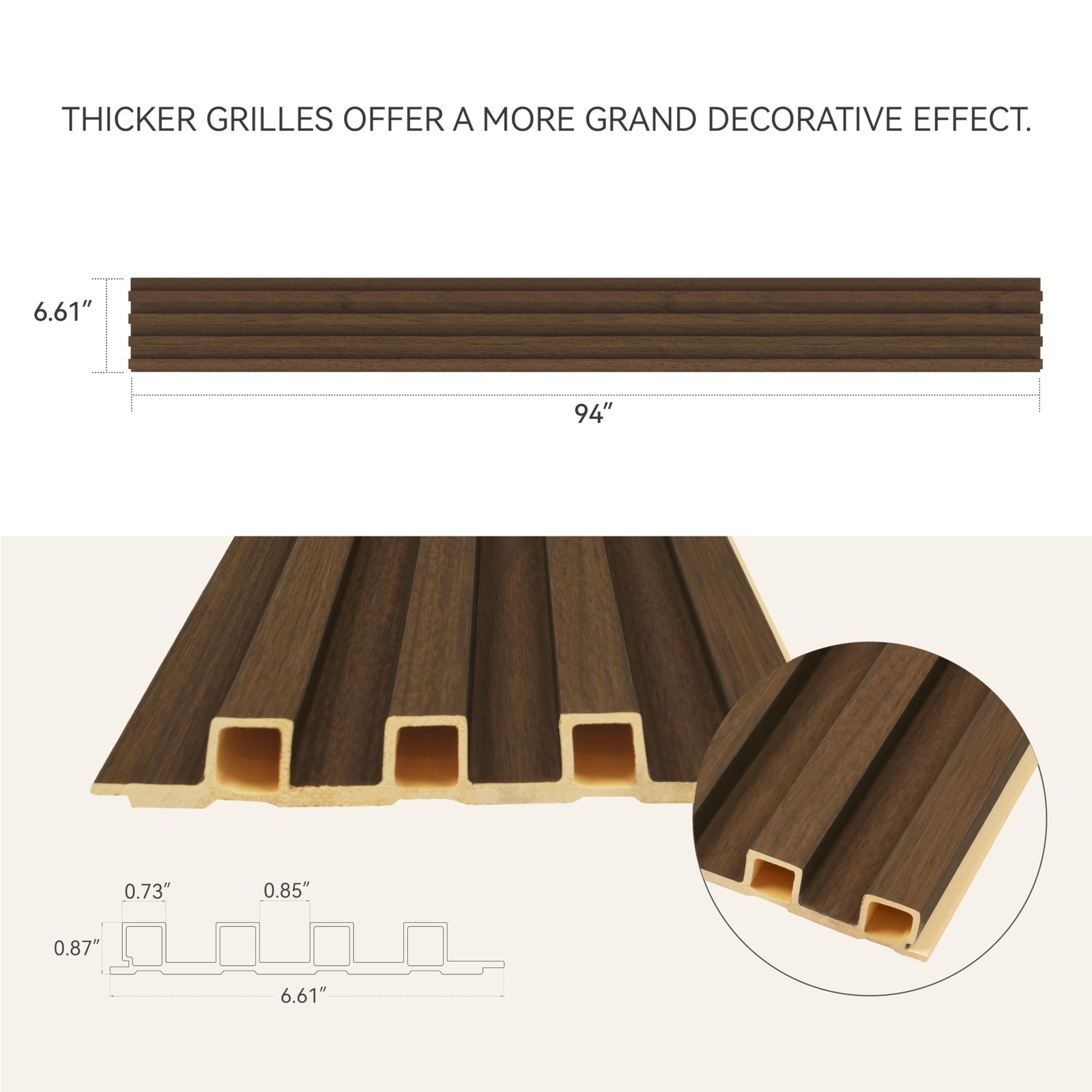 Upick WPC Slat Wall Panels, 6 Pack 6.6 x 6.6 in 3D Wood Wall Panels Fluted Te...