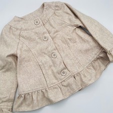 Janie Jack Girls Ruffle Tweed Blazer Jacket Wool Beige Tan Cottage Cute 2T-3T