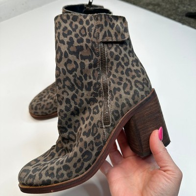 Rebels Jana Leopard Suede Block Heel Ankle Boots 6.5