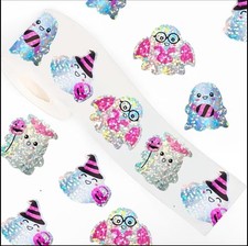 40 PCs 1x1.5  Holographic Pink Costume Ghost Stickers Kids Halloween Party