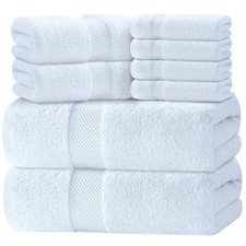 Luxury White Bath Towel Set of 8 Pieces - 100 Turkish Cotton 700 GSM Highly ...