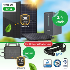 Balkonkraftwerk 920W mit Speicher 2,24kWh + 800 Wechselrichter + Uni-Halt