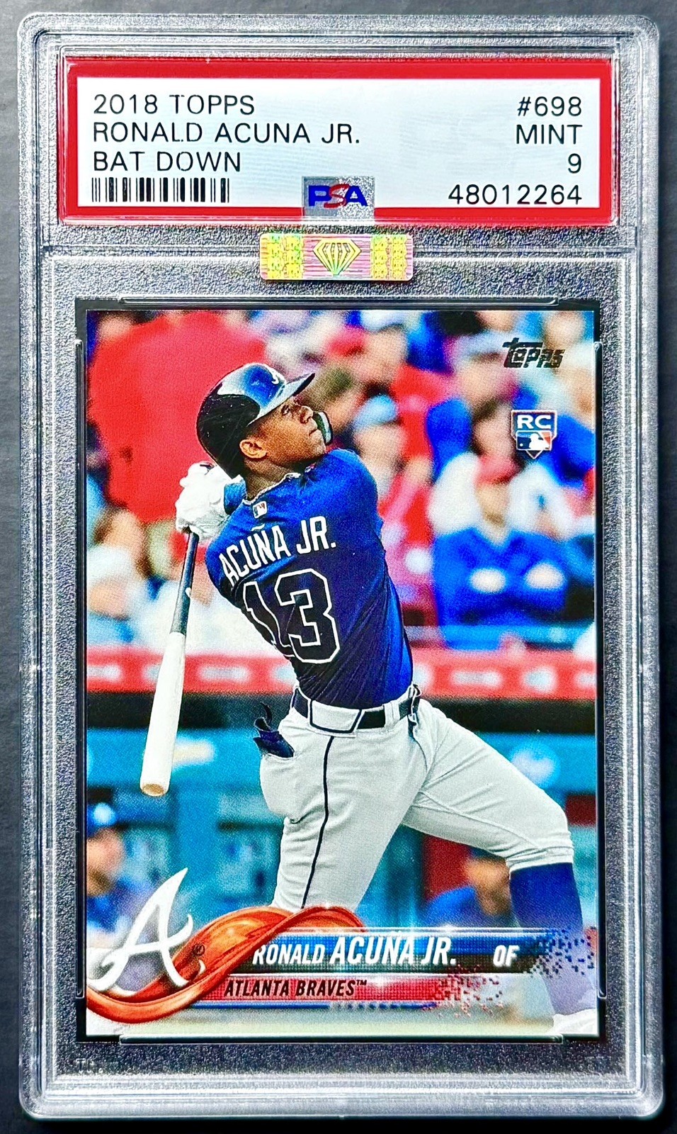 2018 Topps RONALD ACUNA JR #698 Bat Down SP Rookie RC PSA 9 MBA Silver Diamond