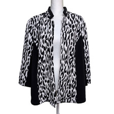 CHICO'S Size 3 XL Animal Print Jacket Black White Open Front Mob Wife Career