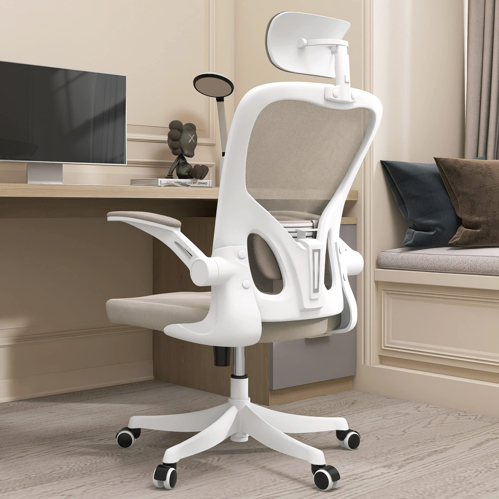 Ergonomic Office Chair with Lumbar Support Headrest and Adjustable Flip-Up Arms-image