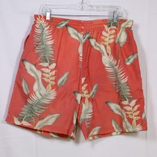 Caribbean Blues Swim Trunks Mens Large Coral Tropical Palm Leaf L