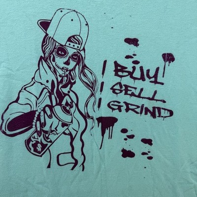 Reseller T Shirt Adult Large Blue Female Skeleton I Buy, I Sell, I Grind Graphic