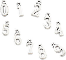 100Pcs Antique Silver Number Charms, 0-9 Zinc Alloy Numerals Pendants for DIY Je