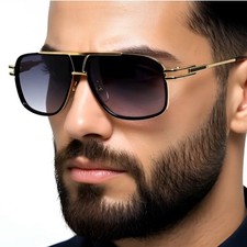 Square Aviator Sunglasses Black Gold Frame Mens Womens Fashion Eyewear Shades