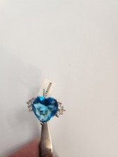 Size 6 Created Blue Topaz And .925 Heart Ring. Heavy Silver 7 Grams