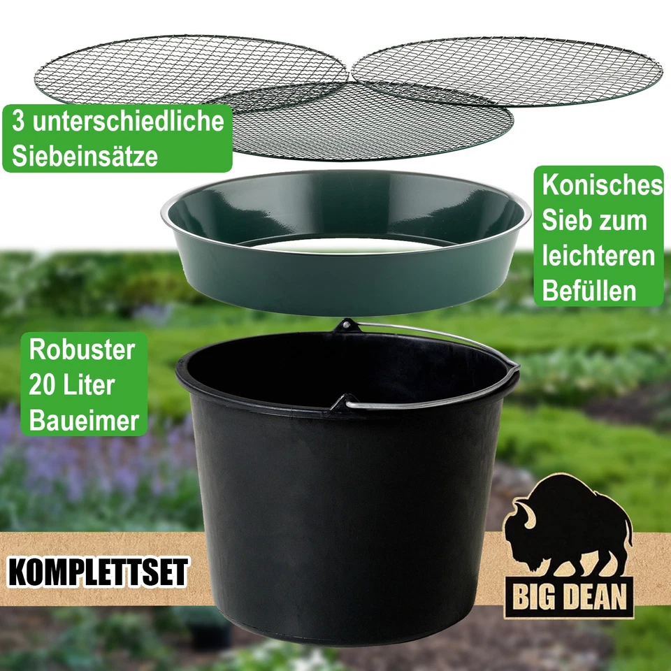 Gartensieb aus Metall mit 3 Maschenweiten Erdsieb rund Sandsieb 37 cm - Bild 3 von 4