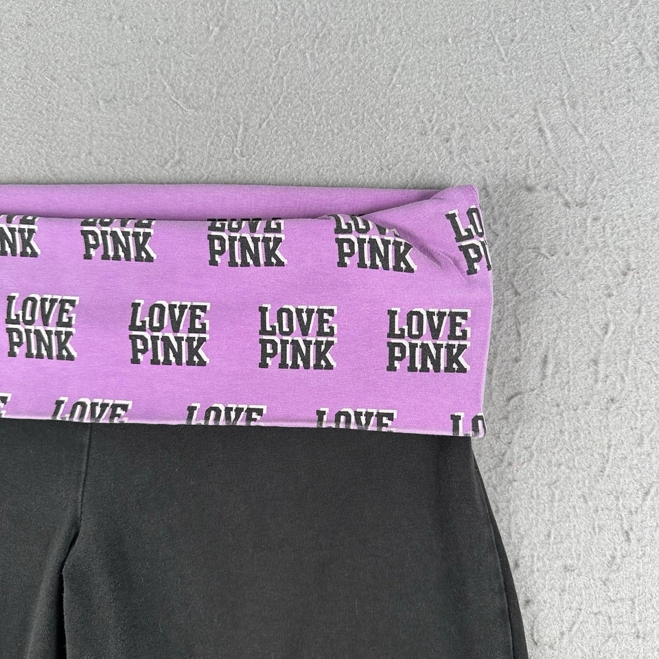 Vtg Y2K Victoria’s Secret Pink Fold Over Leggings Medium Black Flare Pull On - Image 3 of 4