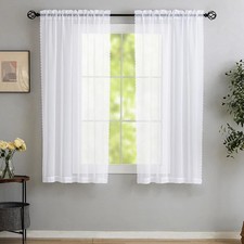 White Sheer Curtain Panels 72 Inch Length, 40"W x 72"L Pack of 2 White-voile