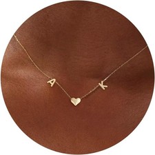 Gold Heart Initial Necklaces for Women 14K Gold Plated Dainty Heart A-Z Letter P