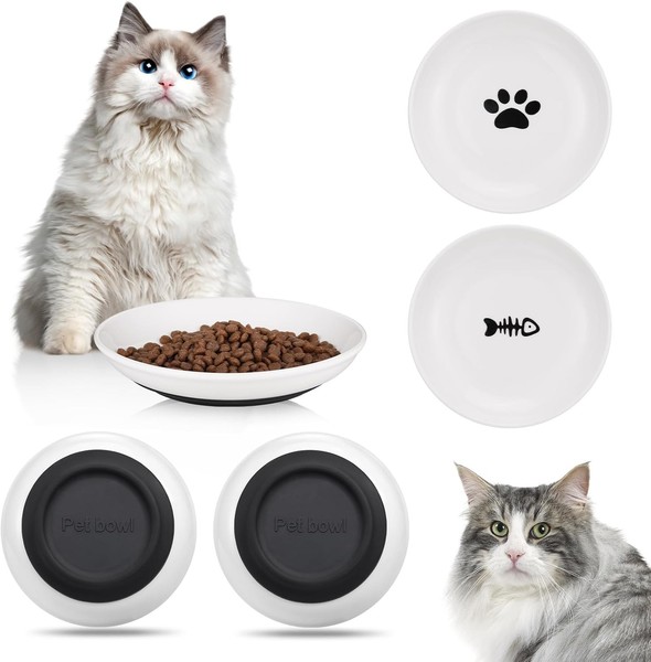 Katzennapf Keramik 2 StüCk, Rutschfest, Flach FüR Katzen & Kleine Hunde-image
