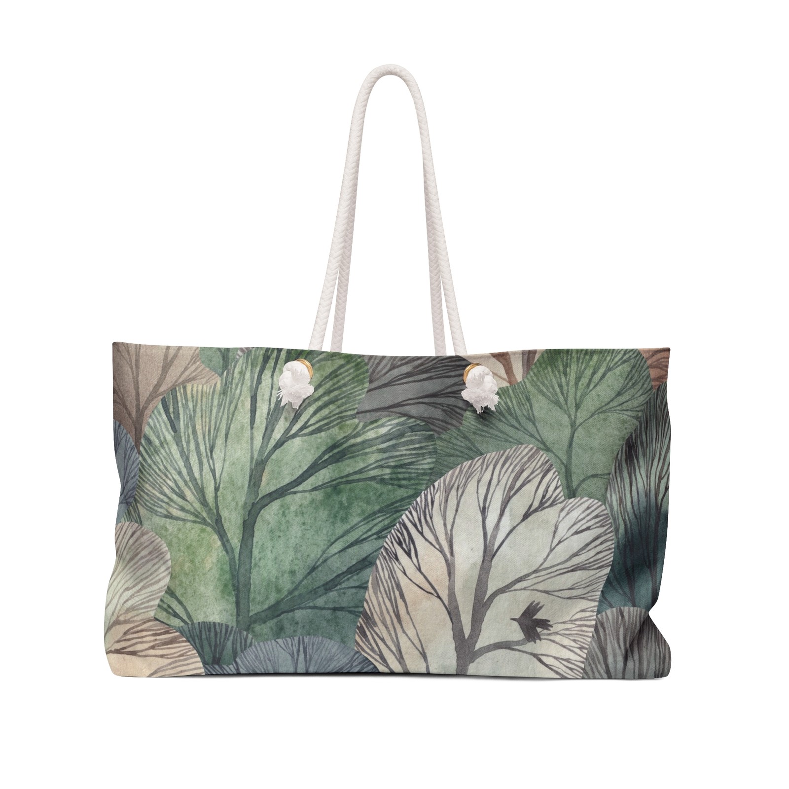Watercolor Leaf Pattern Weekender | Botanical Travel Tote