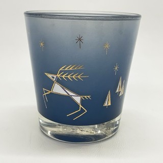 Gay Fad Blue Gold Atomic Winter Trees Snowtrees Reindeer 8 oz Glass DAMAGED