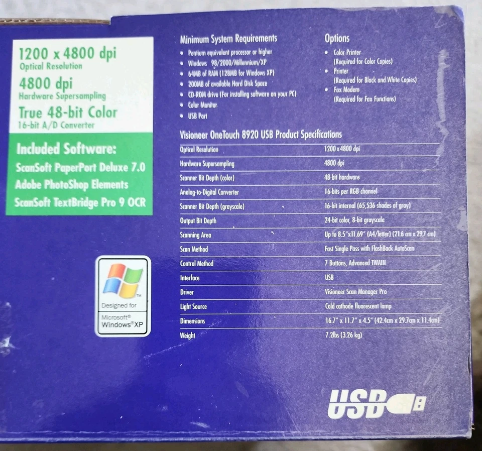 Visioneer OneTouch 8920 USB Scanner Transparency Adapter 1200 x 4800 dpi NIB - Image 4 of 4