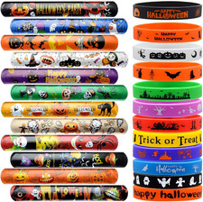 48Pcs Halloween Party Favors Halloween Slap Bracelets Rubber Wristbands Assorted