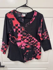 Parsley & Sage Black Pink Artsy Top Blouse Women Small EUC A3