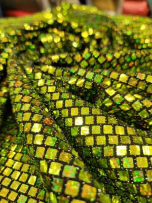 Fabric Sold By Yard Neon Green Sequin Iridescent Glued On Stretch Nylon Spandex