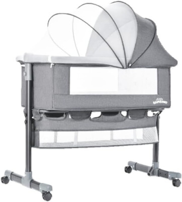 Beistellbett Babybett Stubenwagen Schlafwagen grau höhenverstellbar mit Rollen & Neigung