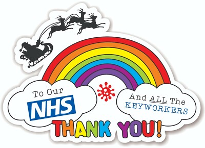 Santa Regenbogen Danke NHS Schlüsselarbeiter Vinyl Aufkleber Spende an NHS (S)