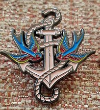 NAVY SAILOR TATTOO VINTAGE OLD SCHOOL ANCHOR WITH BIRDS LAPEL PIN